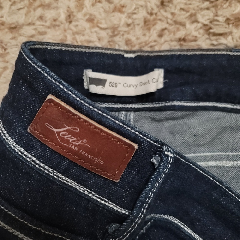 Levis 529 Curvy Boot Cut Women 14M‎ Dark Indigo Contrast Stitch Mid Rise Jeans